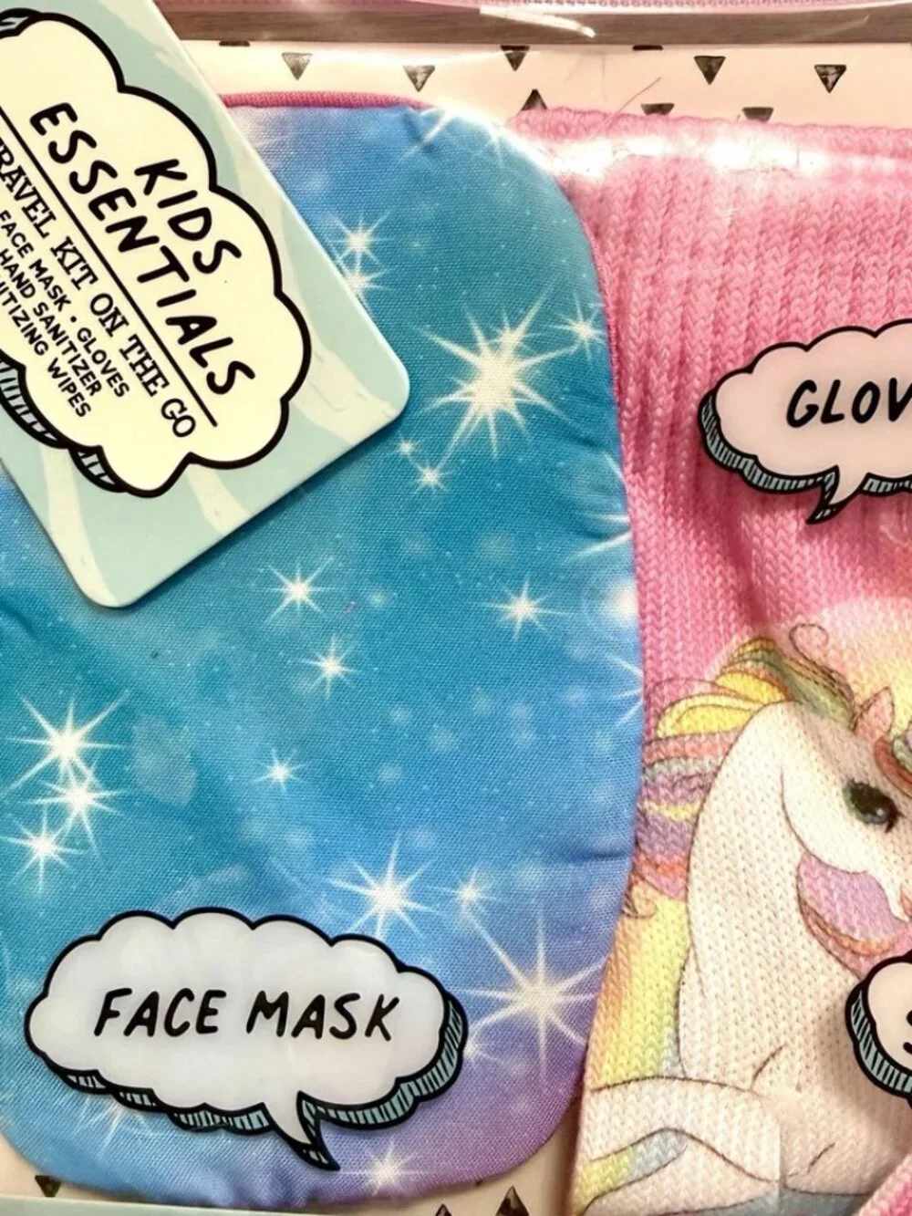 UNICORN Kids Essentials Flu / Cold Season Face Mask Hand Sanitizer Gloves NWT
